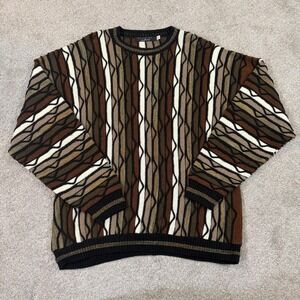 Protege Collection VTG 3D Textured Knit Sweater 2XL Brown Striped Coogi‎ Biggie